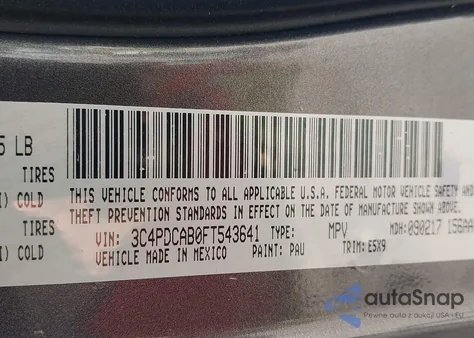 2015 Dodge Journey Se from USA, damaged, VIN 3C4PDCAB0FT543641